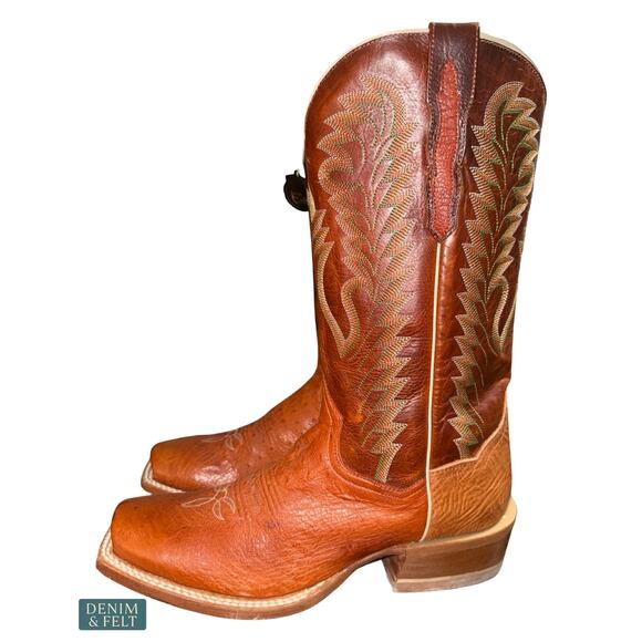 NEW Dan Post Smooth‎ Ostrich Cowboy Boots Cognac Square Toe Western Cowboy 9 D